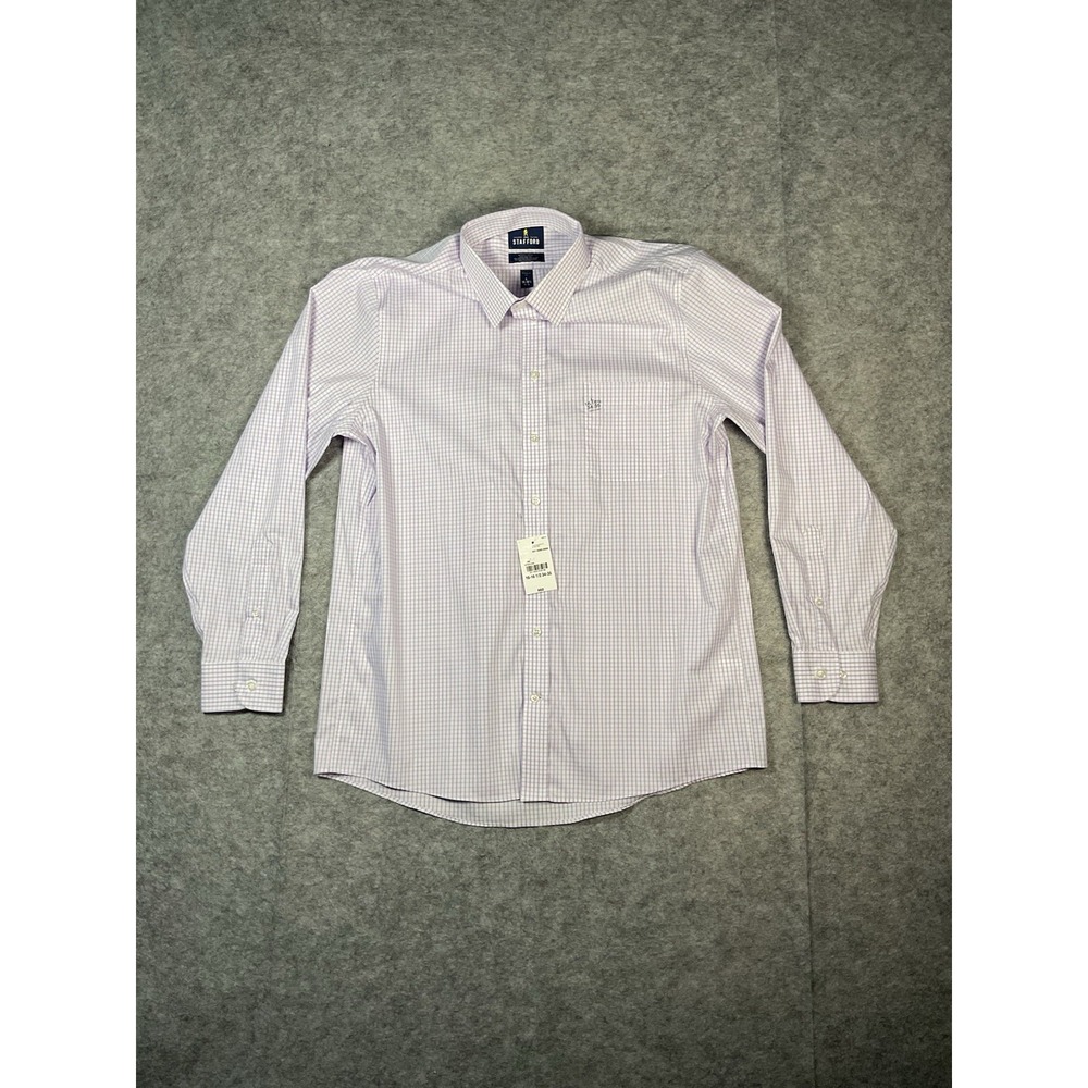 Stafford Dress Shirt Large 16-16 1/2 32-33 Smart Tech Orchid Plaid Men's NEW